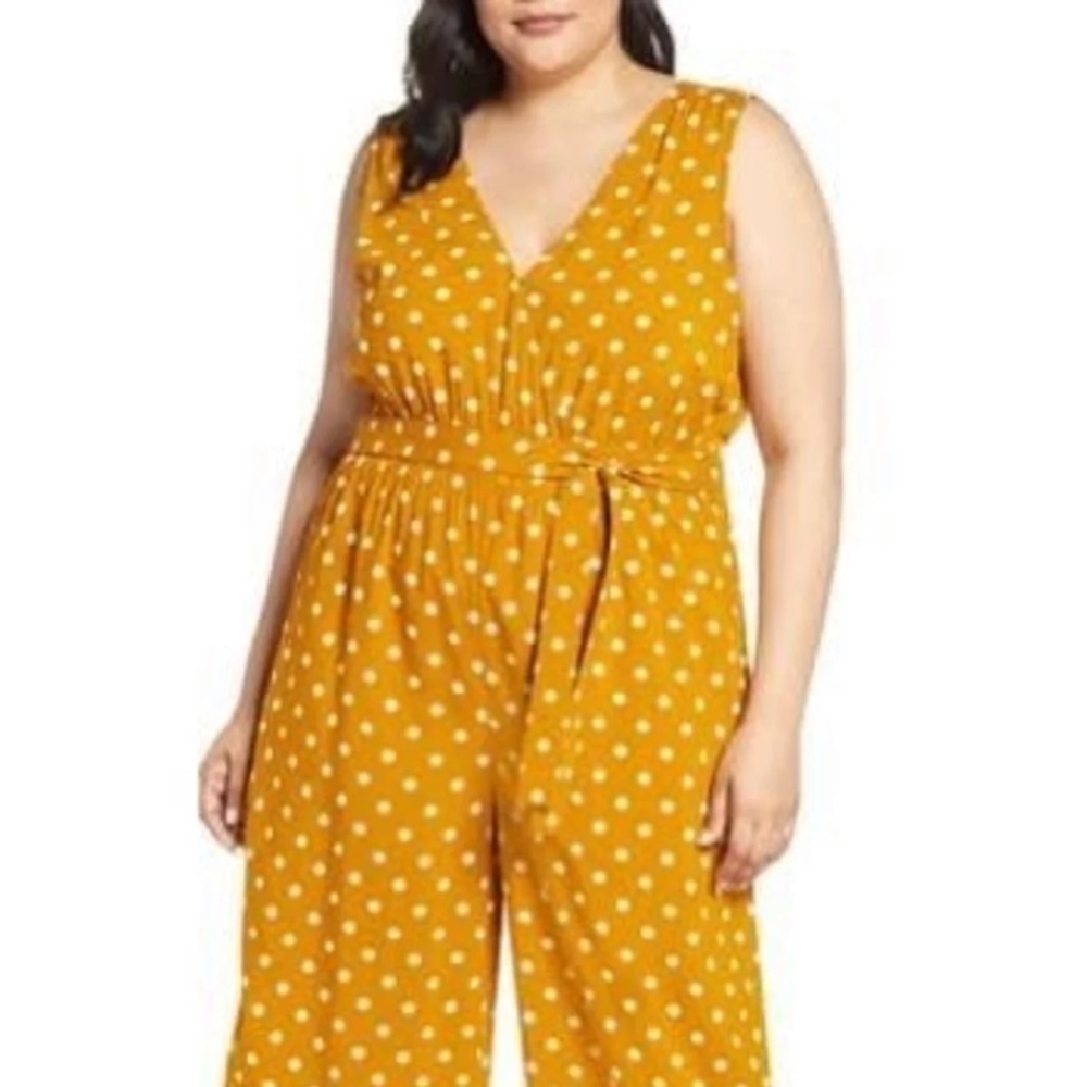 NWT Nordstrom Polka Dot Mustard Tie Waist Jumpsuit